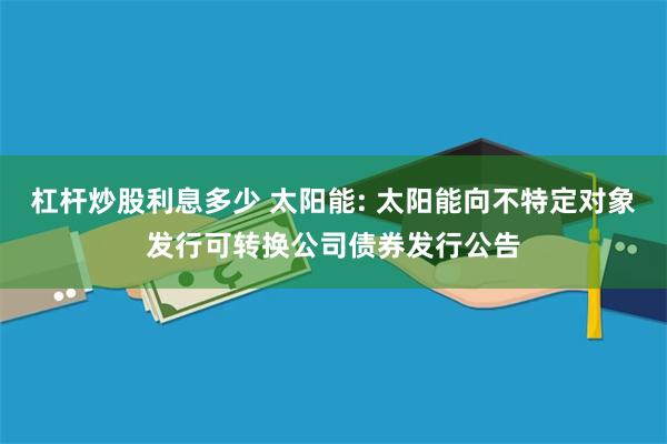 杠杆炒股利息多少 太阳能: 太阳能向不特定对象发行可转换公司债券发行公告